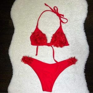 Shein Red Frill String Halter Bikini Swimsuit Small